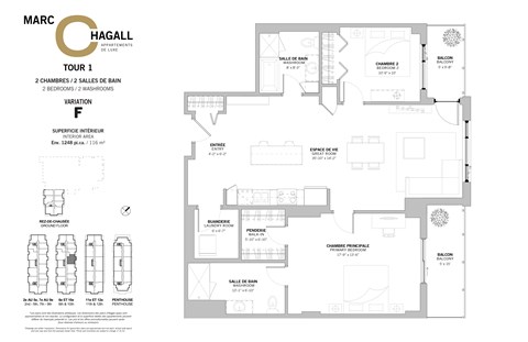 Floor plan for 2 beds, 2 baths, 1248 sqft